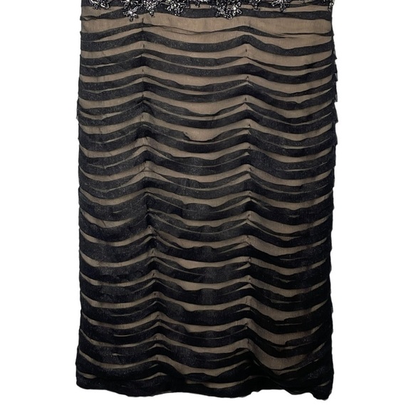 JOVANI V-NECK RUCHED FLORAL LACE BEADED BANDED WAIST ILLUSION SHEATH DRESS - Picture 10 of 16